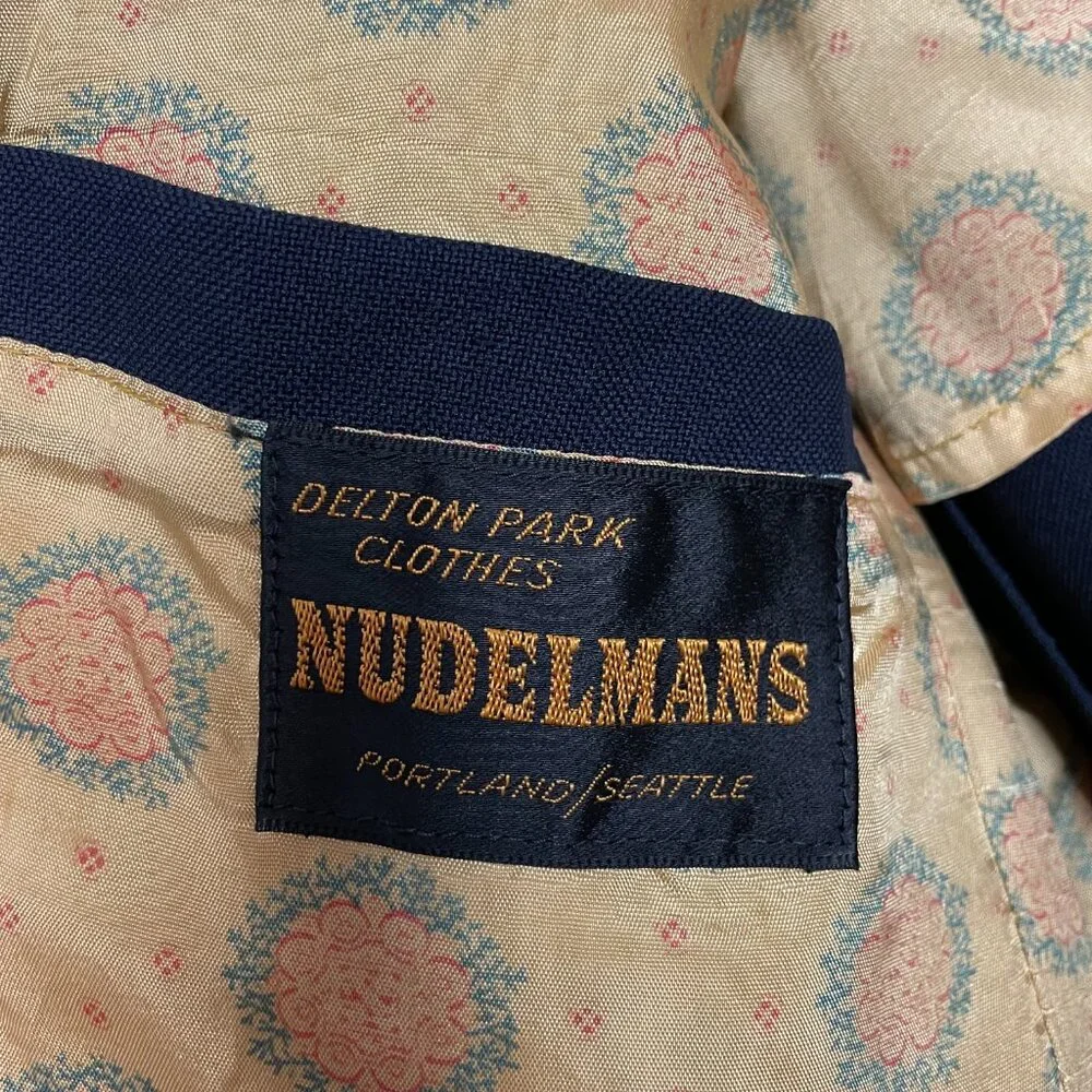 Vintage Blazer Navy Blue Portland Nudelmans Seattle‎ FLAWS Men Printed Lining
